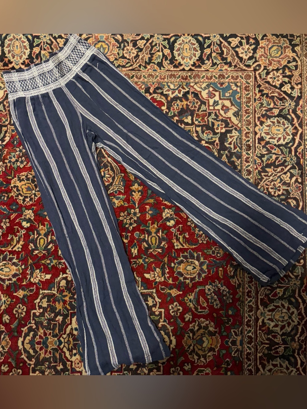 Indigo Rein Navy Blue Striped Wide-Leg Pants